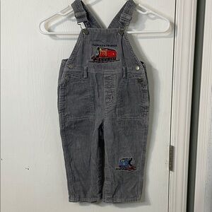Thomas & Friends Like New Corduroy Gray Overall Bibs Train Embroidery Size 12 Mo